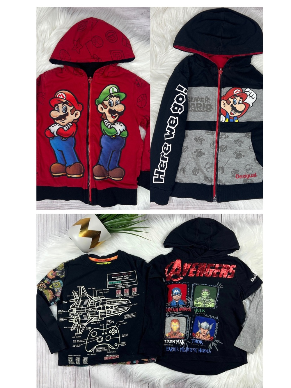 Desigual Super Mario Avengers Boys Size 3-4 Jacket Tee Lot3 Bundle